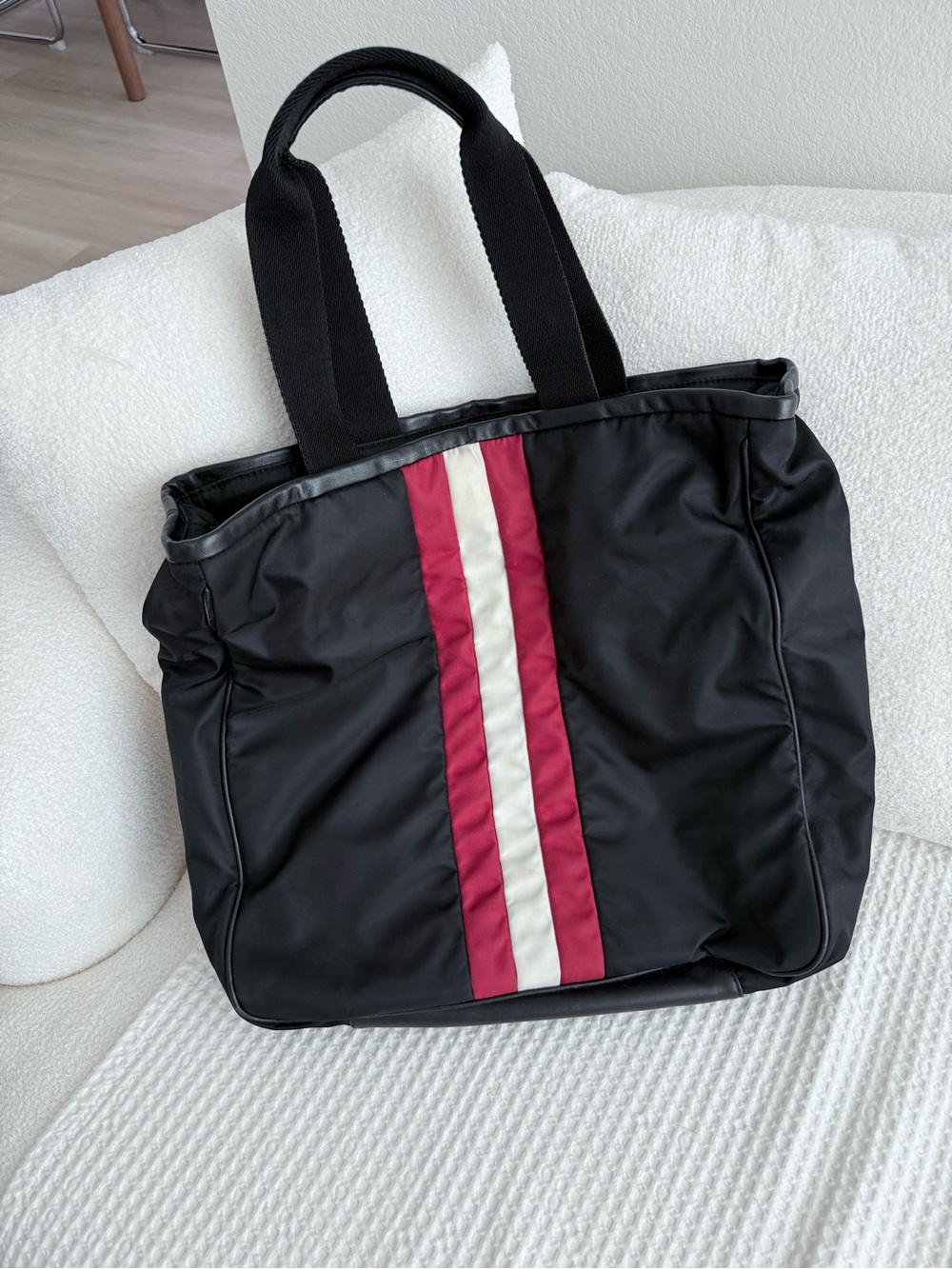 Bally Black Nylon Stripe Business Tote Bag Made in Italy